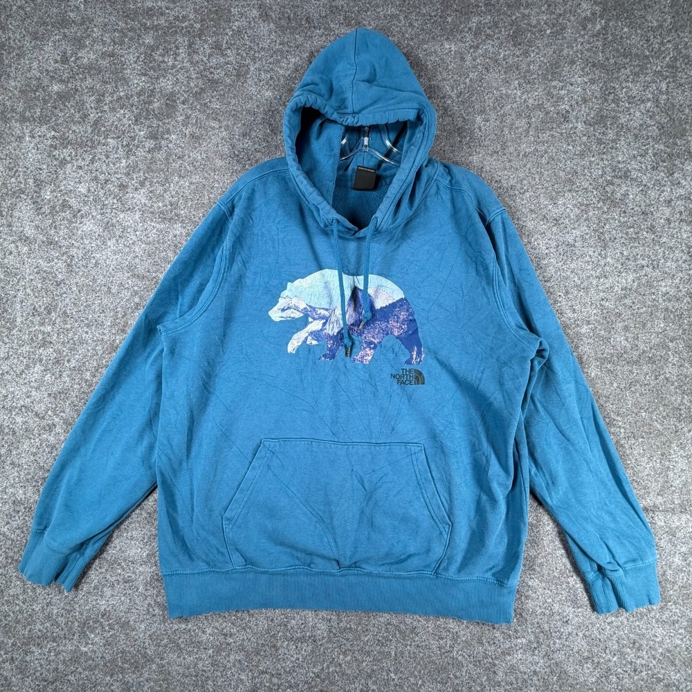 The North‎ Face Pullover Hoodie Mens L Blue Mountain Bear Graphic Modern Outdoor